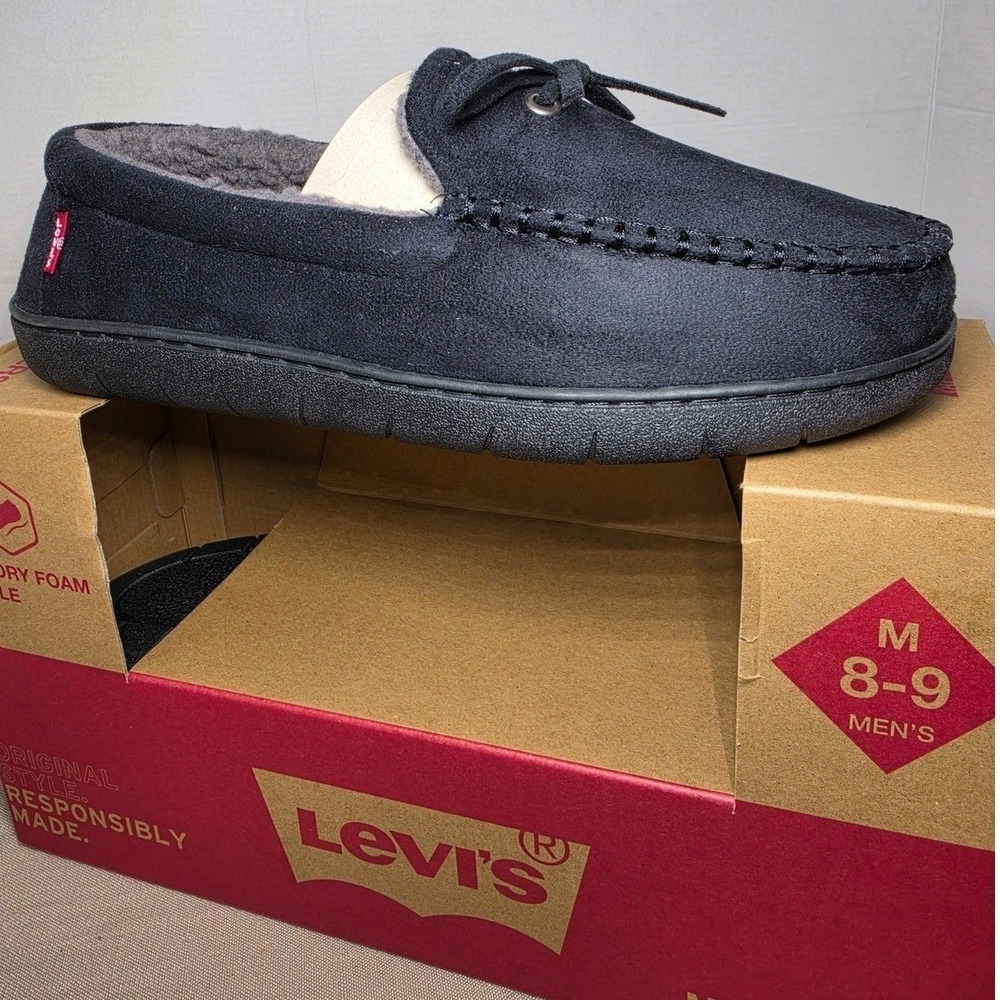 Levi's Men's Comfort Lite Moccasin Slippers Black Memory Foam Size M 8-9 New